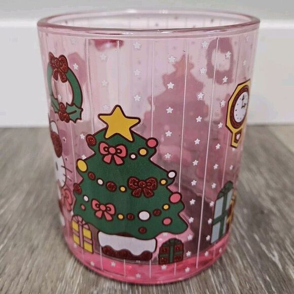 Hello Kitty Sanrio Chrismas Holiday Mug Cup  Clear Iridescent Pink Glitter - Picture 2 of 4